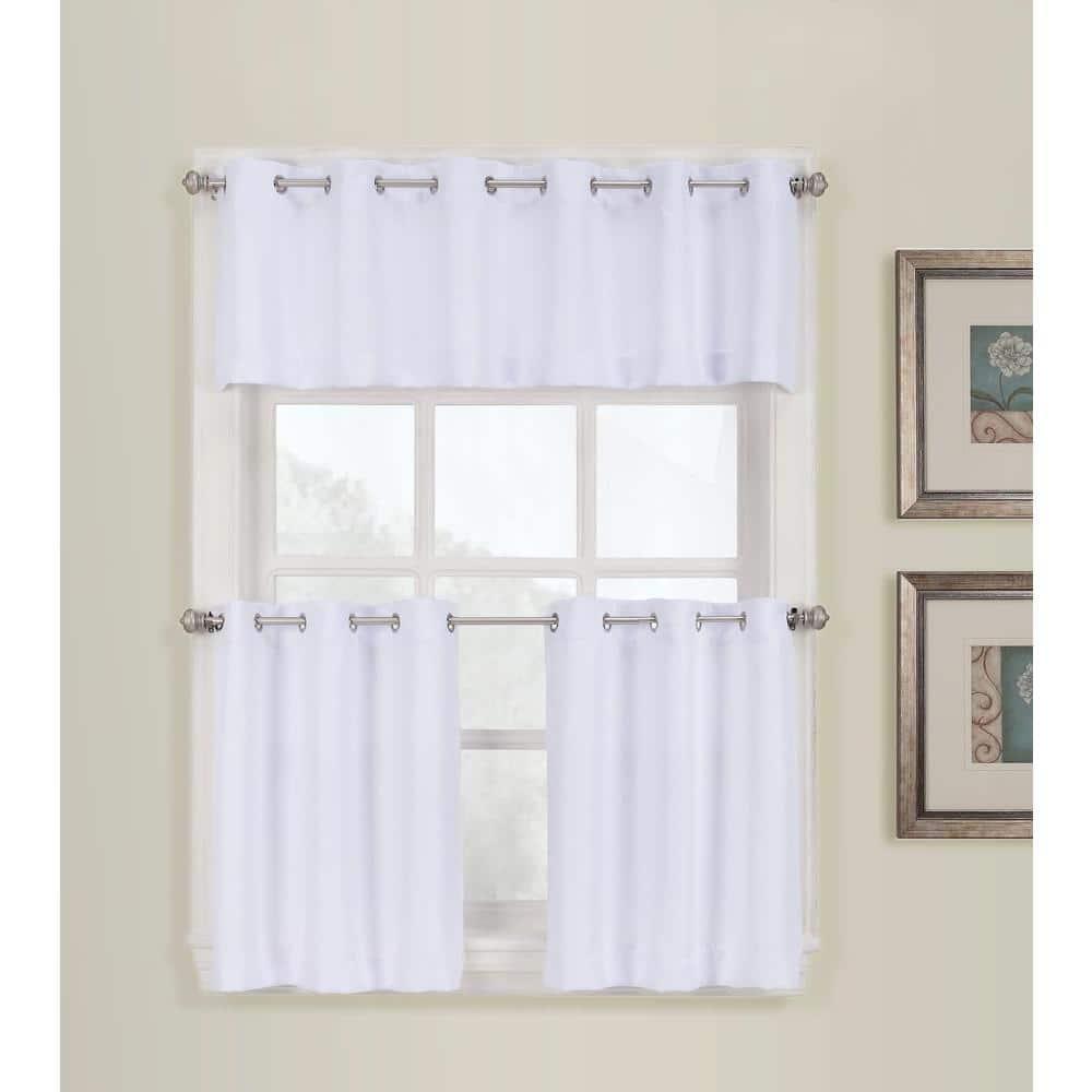 No. 918 Nathan Casual Textured Semi-Sheer Grommet Kitchen Curtains, 56"x24", White