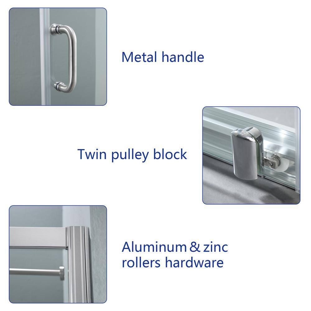 Mocoloo 60" W x 72" H Single Sliding Semi-Frameless Shower Door HMS-MOM-6A21-4-60SS