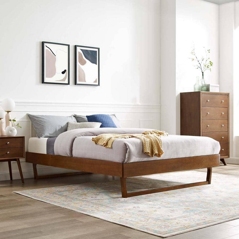 Modway Billie King Rubberwood and MDF Wood Platform Bed Frame in Walnut