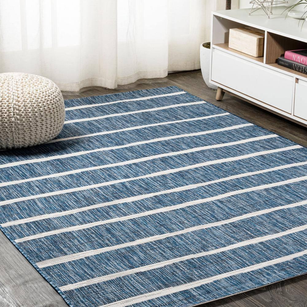 3'x5' Colonia Berber Stripe Indoor/Outdoor Area Rug, Blue/Ivory - JONATHAN Y