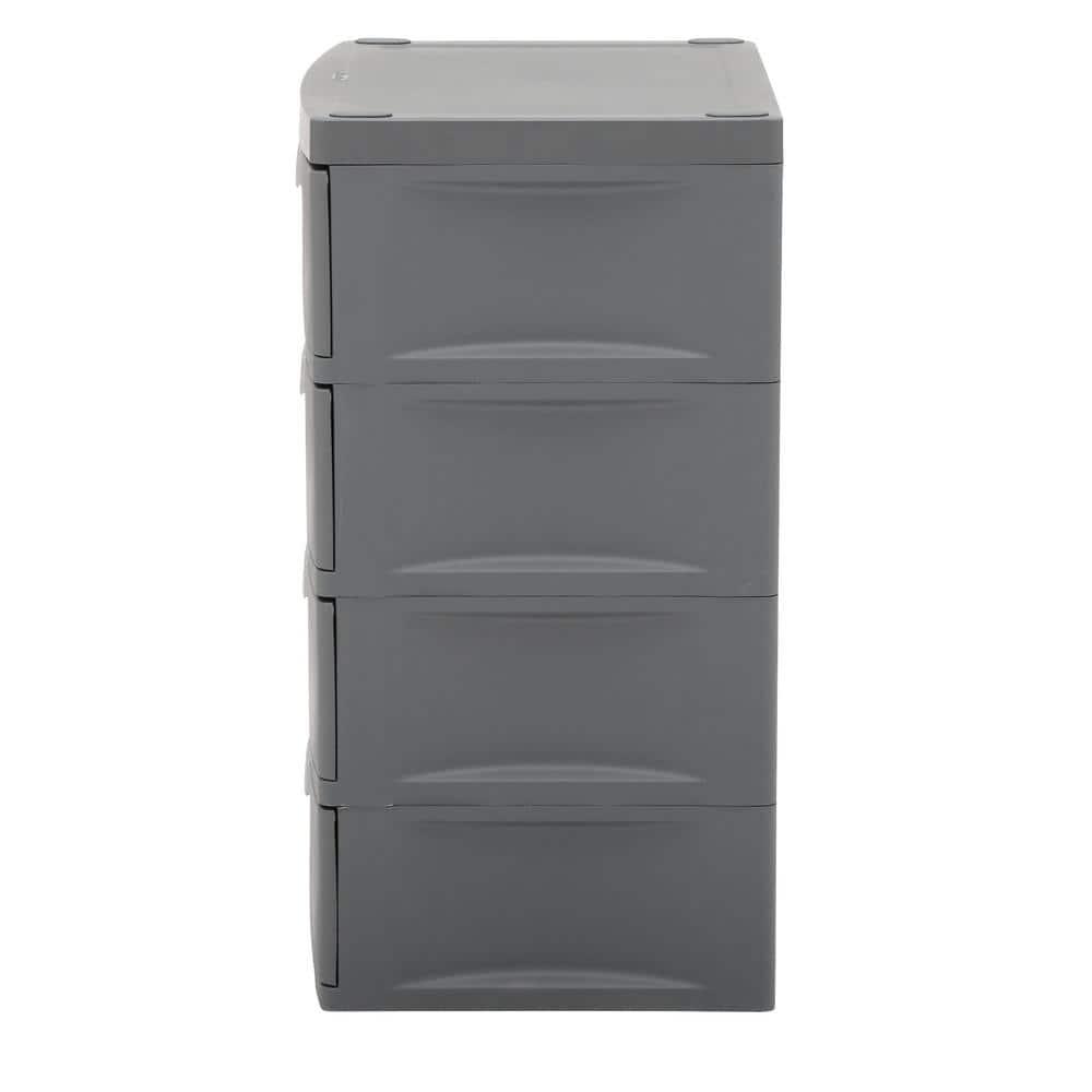 Sterilite 4 Drawer Unit, Durable Plastic Construction,  Frame and Drawers, Dk Gray