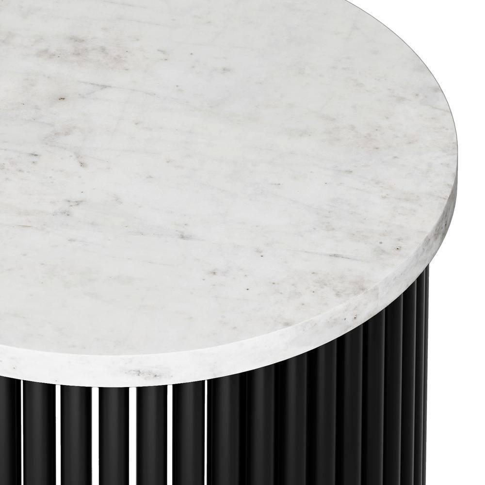 Simpli Home Demy 18"W Genuine Marble Industrial End Table with Slatted Metal Base, Assembled
