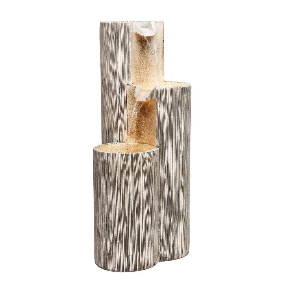 41" Resin Outdoor Tiering Column Zen Fountain with LED Lights Gray - Alpine Corporation