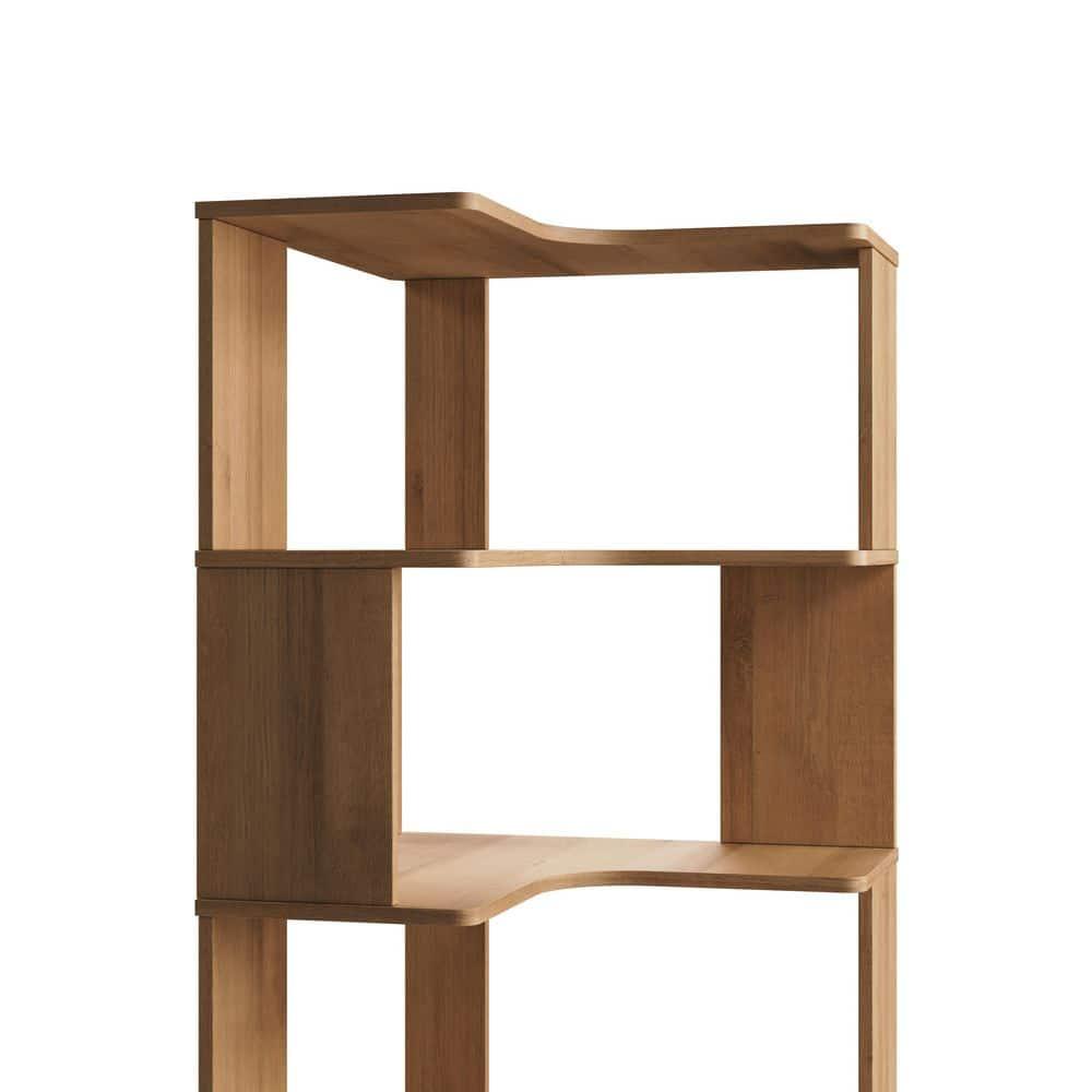 Prepac Nordik 6-Tier Natural Oak Modern Mid Century Corner Bookcase, 71.5" Extra Tall Corner Shelf with Storage, Multifunctional Freestanding Bookshelf for Home Office, Living Room, Bedroom