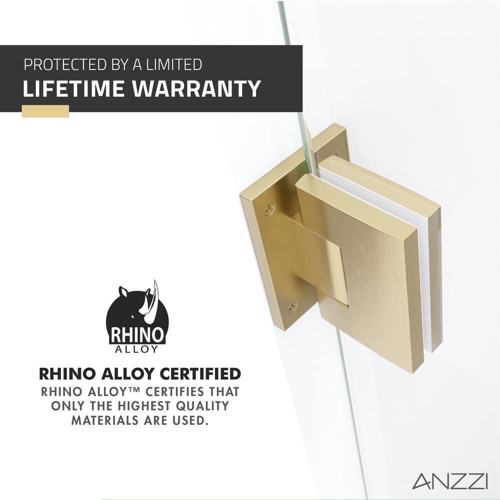 ANZZI Fellow Series 30 In. X 72 In. Frameless Hinged Shower Door With Stainless Steel Handle In Brushed Gold