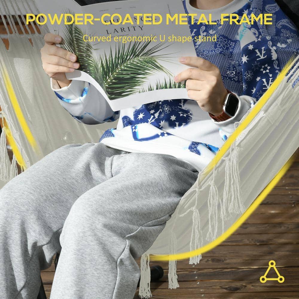 Outsunny U Shape Stand Hammock Chair, Headrest Include Hammock Swing, Cream White
