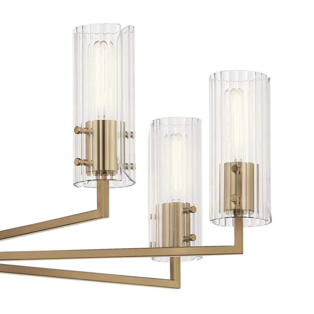 Champagne Bronze 8-Light Chandelier with Clear Fluted Glass Shades