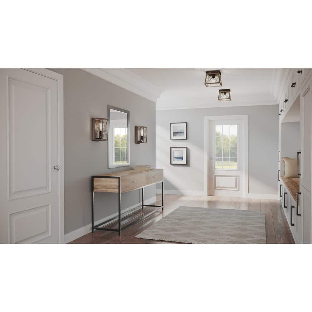 Progress Lighting Briarwood 1-Light Flush Mount, Antique Bronze, Faux-Painted Wood Shade