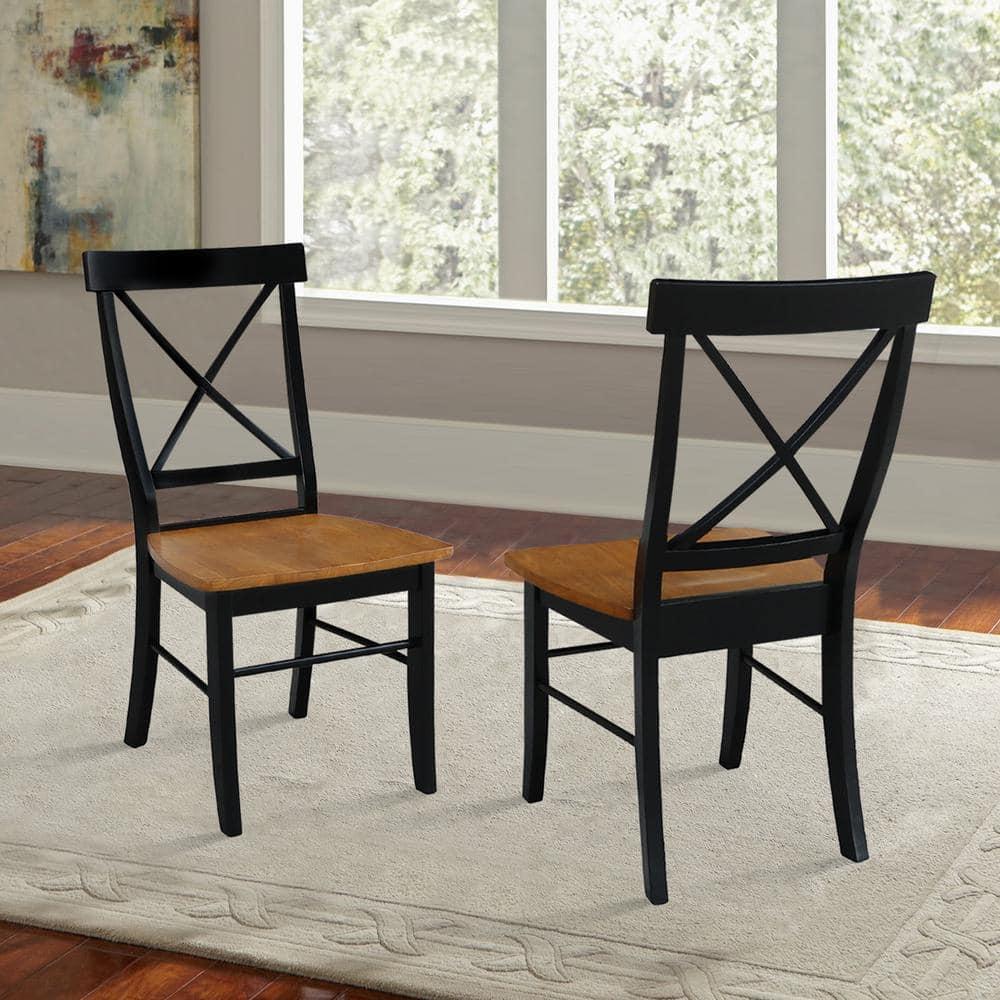 International Concepts Set of 2 X Back Chairs with Solid Wood Seats Black/Cherry Red: Hardwood Frame, Mid-Century Style