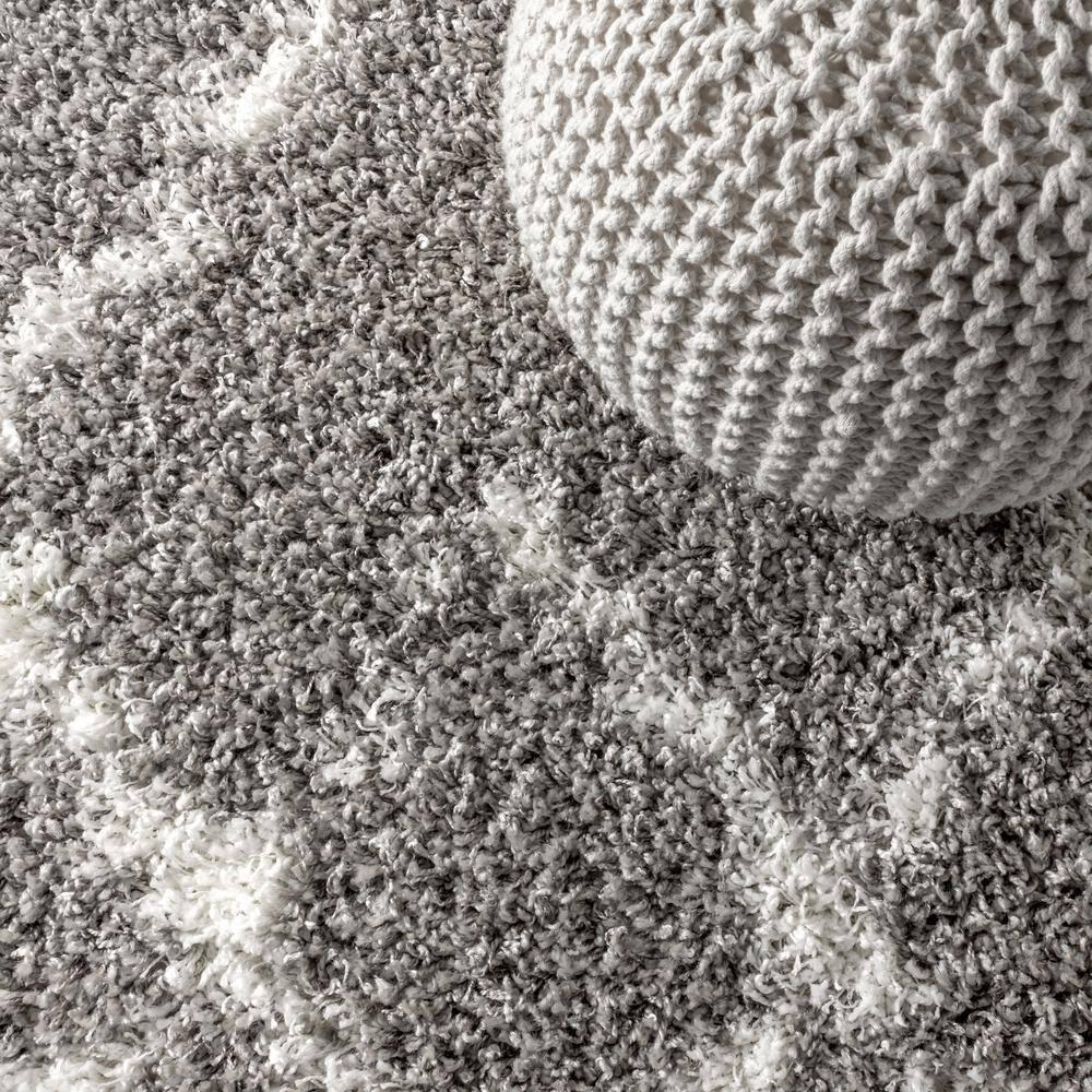 3'x5' Mercer Shag Plush Tassel Moroccan Geometric Trellis Area Rug, Grey/Cream - JONATHAN Y