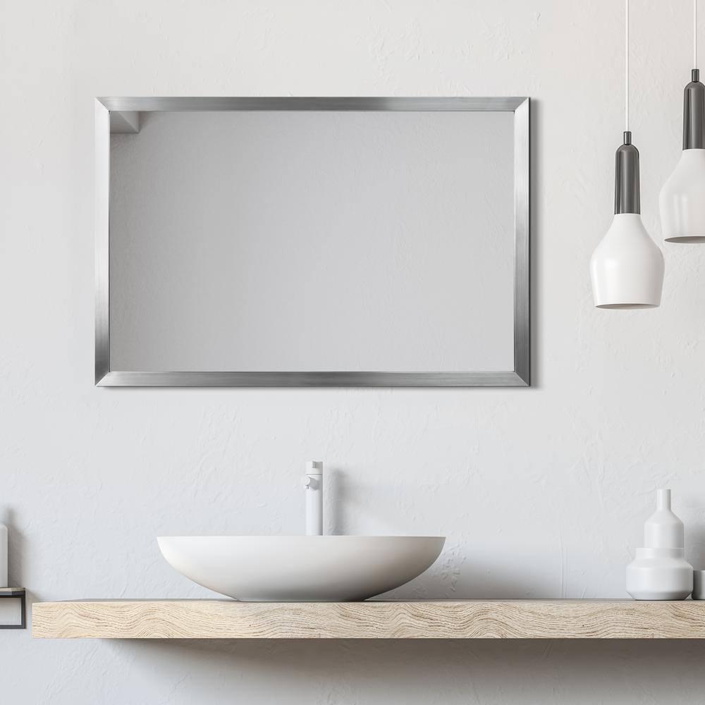 Empire Art Direct Contempo Brushed Silver Stainless Steel Frame Rectangle Wall Mirror, 20" x 30" x 1", Ready to Hang