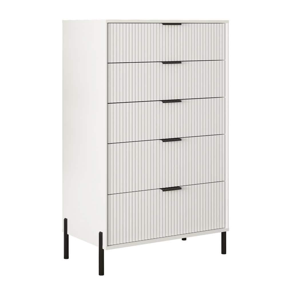 Festivo 5 Drawer Chest of Drawers Off-White: Modern Vertical Storage, MDF Construction, Includes Anti-Tip Kit