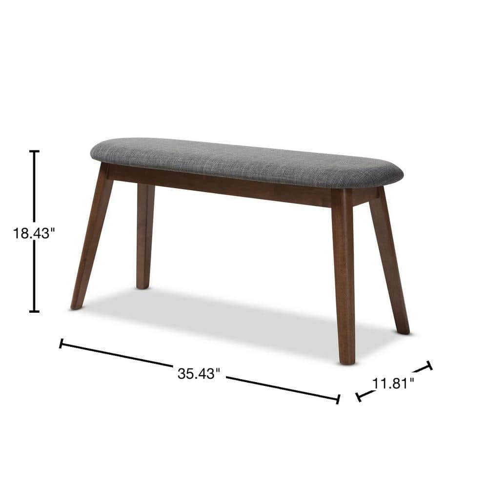 George Oliver Echoes Mid-Century Modern Bench with Dark Grey Fabric Upholstery and Walnut Finish