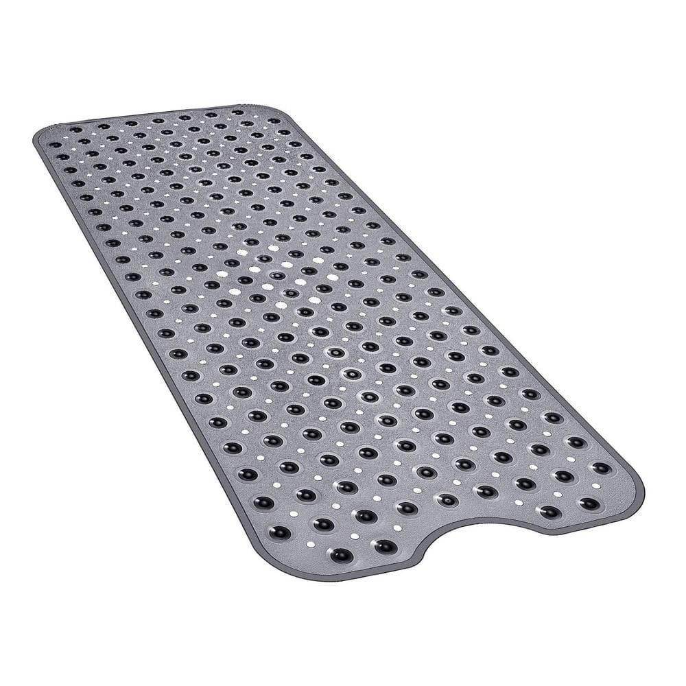YINENN Bath and Shower Safety Mats 40x16 inch, Non Slip with Suction Cups for Bathroom Stall and Tub Floor, Extra Large and Machine Washable, Drain Holes Keep Bathtub Clean, Clear Light Black