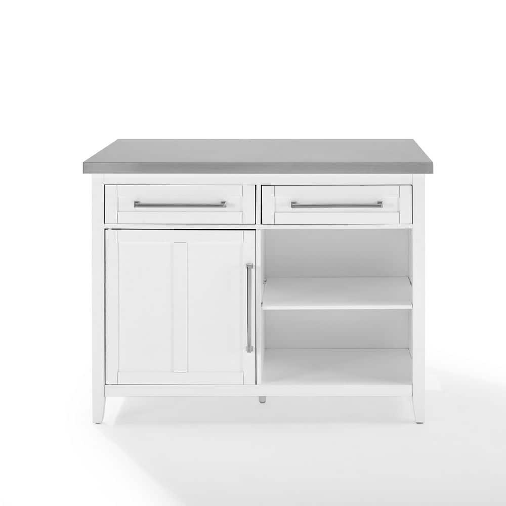 Silvia Stainless Steel Top Kitchen Island White/Stainless Steel - Crosley