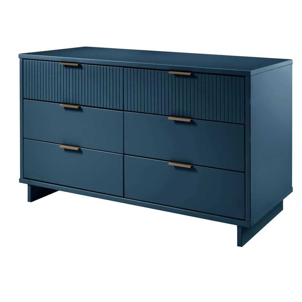 Granville Modern 6 Drawer Double Wide Dresser Midnight Blue - Manhattan Comfort: UV Painted, Soft Close, Wood Frame