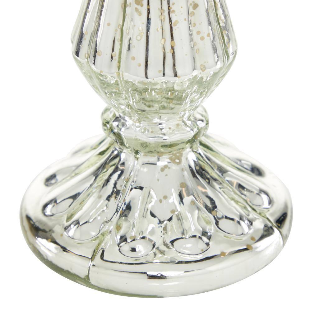 DecMode Silver Glass Handmade Turned Style Pillar Hurricane Lamp with Faux Mercury Glass Finish
