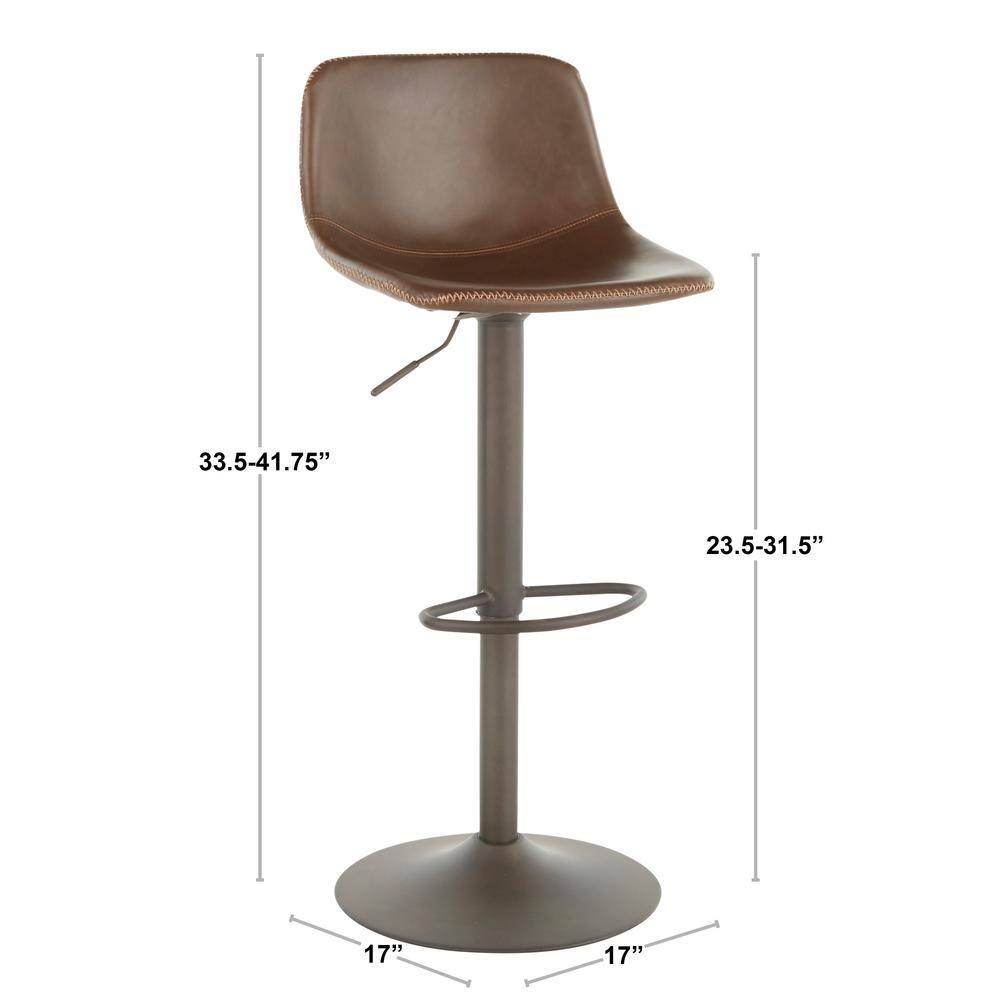Set of 2 31.25" Duke Industrial Adjustable Height Barstools Antiqued Brown - LumiSource: Oval Back, Polyurethane Upholstery, Metal Legs