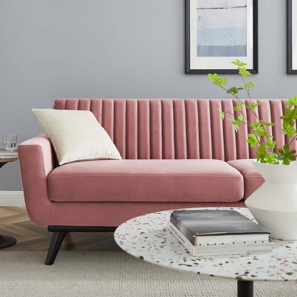 Engage Channel Tufted Performance Velvet Sofa Dusty Rose - Modway: Upholstered, Wood Frame, Foam Fill