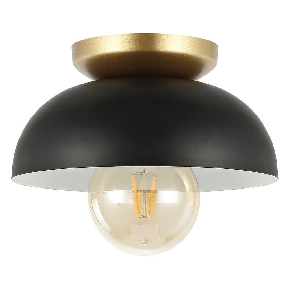 Paulina 8.5" 1-Light Classic Industrial Iron LED Flush Mount, Black/Gold Painting