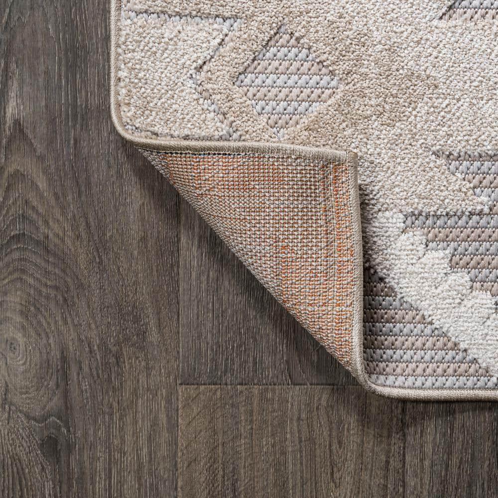 2'x8' Sumak High-Low Pile Neutral Diamond Kilim Indoor/Outdoor Runner Rug, Beige/Gray - JONATHAN Y