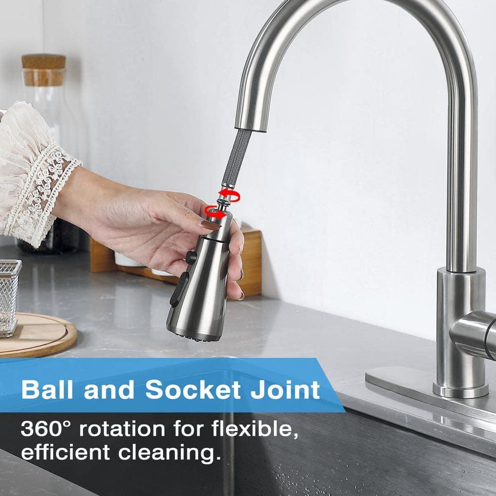 maiguoone ATKW-4047-173 Stainless Steel Single-Handle Pull-Down Sprayer Kitchen Faucet with Soap Dispenser in Brushed Nickel