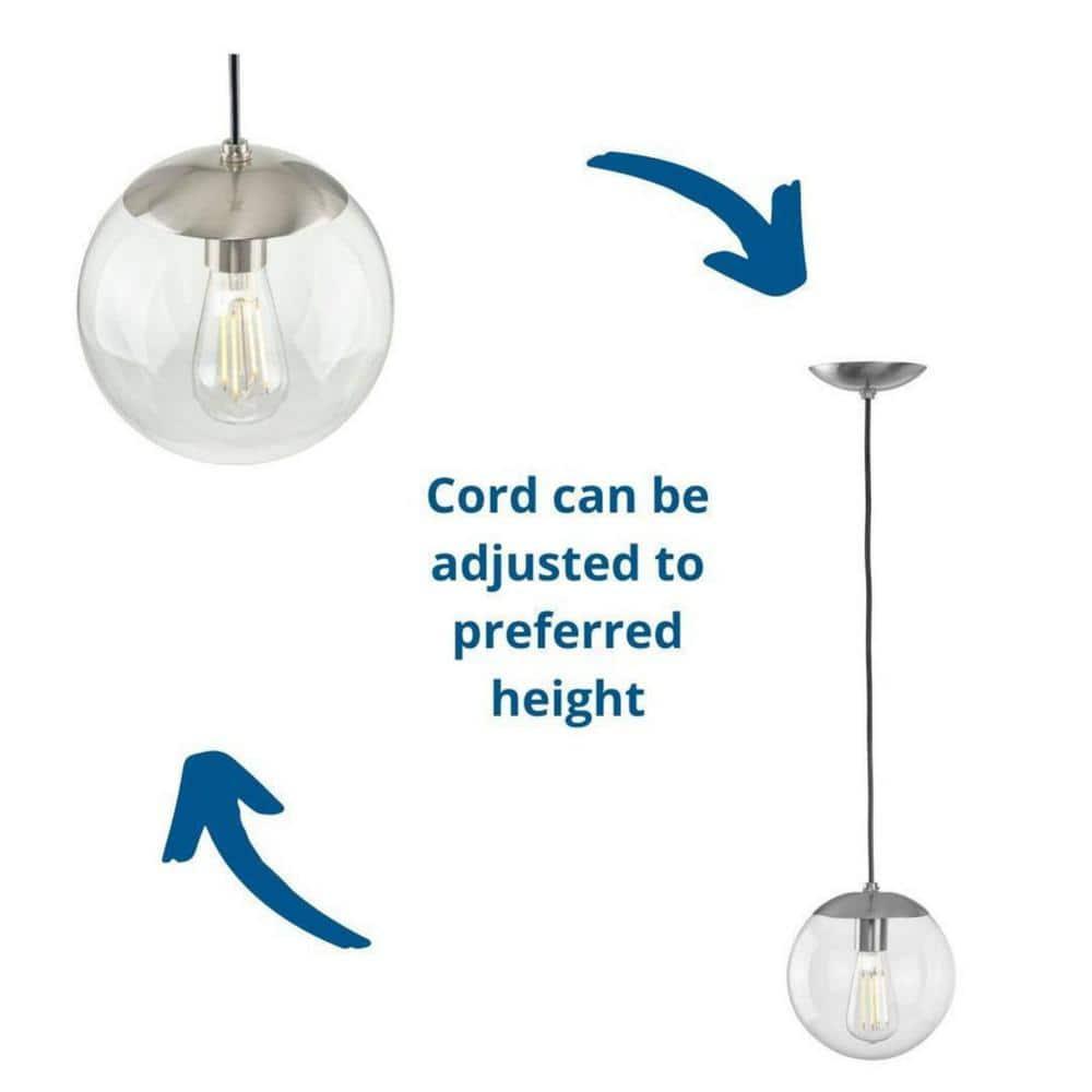 Progress Lighting Atwell 1-Light Glass Globe Pendant, Brushed Nickel, Clear Glass Shade