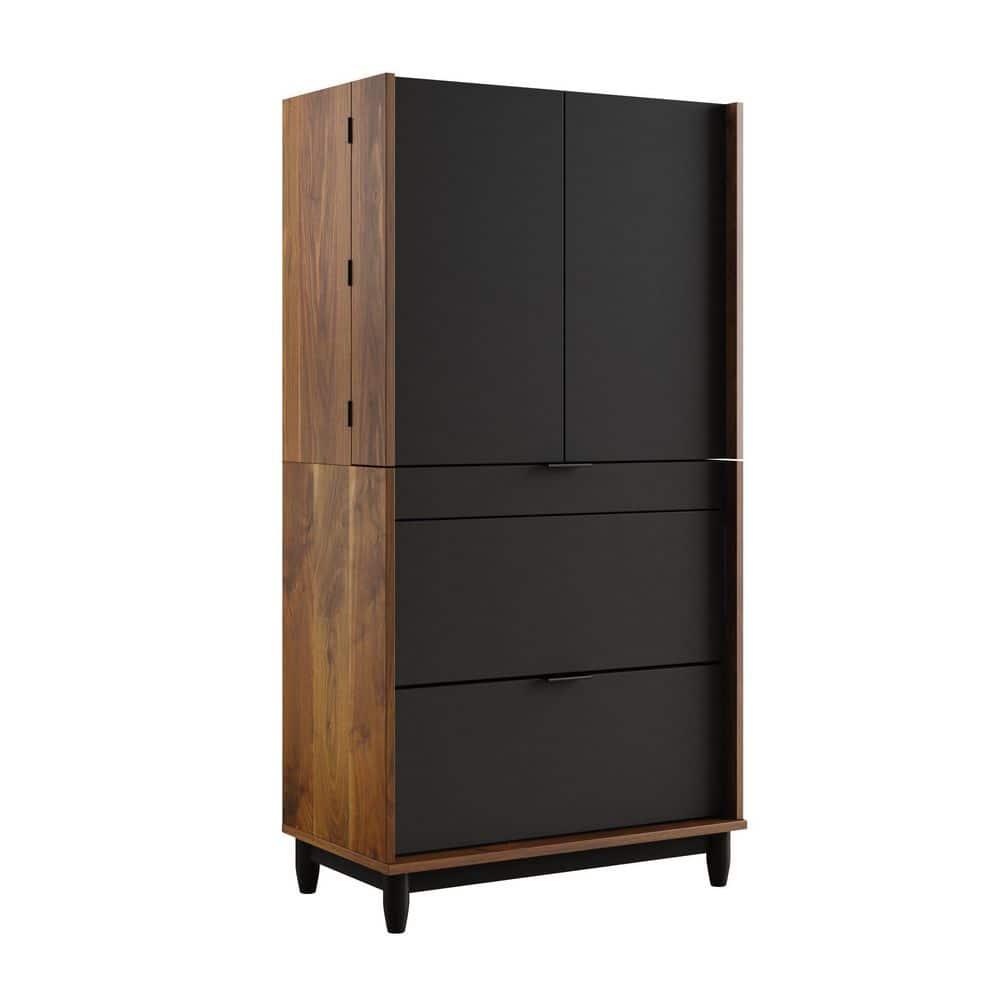 Harvey Park Computer Cabinet Grand Walnut - Sauder: Swing-Out Doors, Cork Board, File Drawer