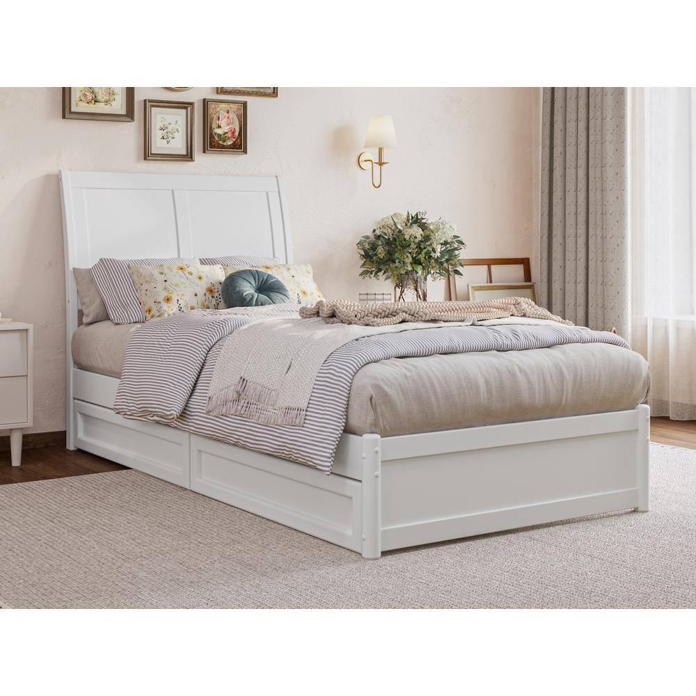 AFI, Andorra Twin XL Platform Bed with Panel Footboard and Storage Drawers, White