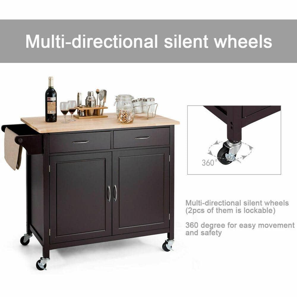 Costway Modern Rolling Kitchen Island Cart Wood Top Storage Trolley with Storage Drawers