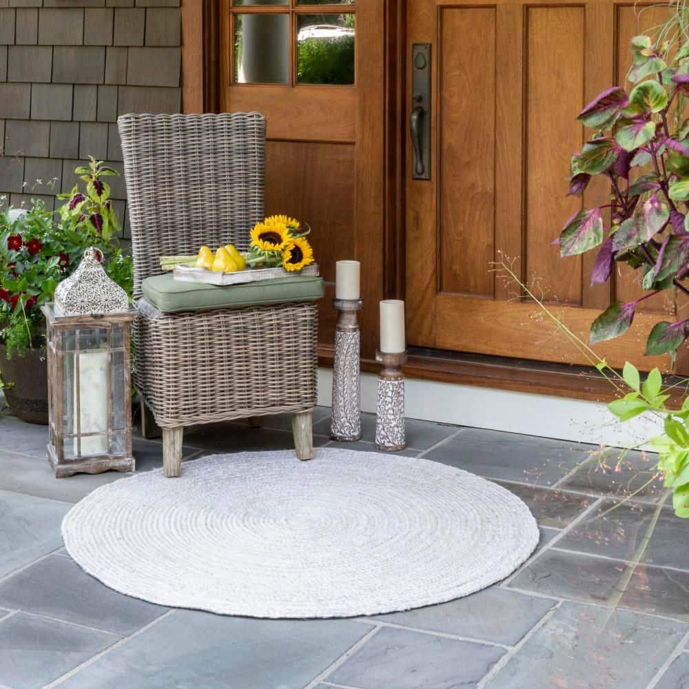 5' Round Hand Woven Rigo Jute Area Rug Off White - nuLOOM: Farmhouse Style, Low Pile, Indoor Use, Classic Pattern