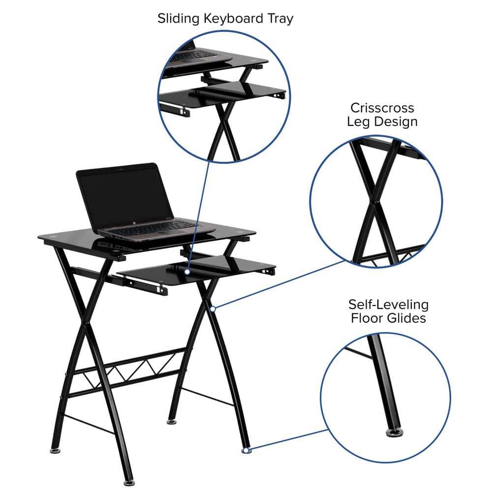 Flash Furniture Black Tempered Glass Computer Desk with Pull-Out Keyboard Tray