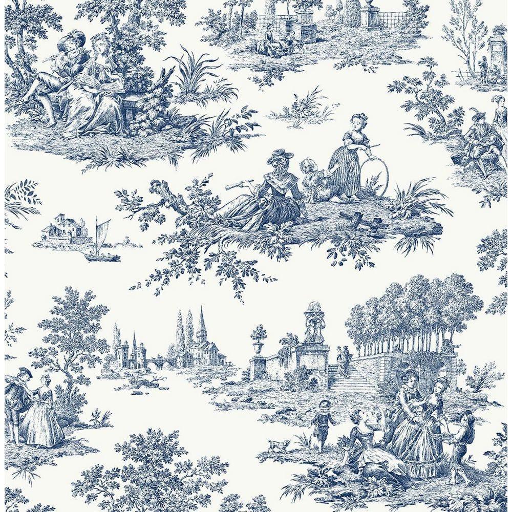 NextWall Blue Bell Chateau Toile Peel and Stick Wallpaper