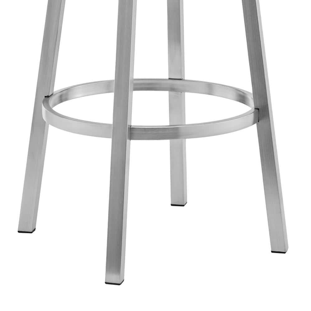 Armen Living Lorin30" White Faux Leather and Brushed Stainless Steel Swivel Bar Stool