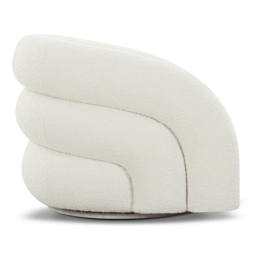 Ivory White Boucle Swivel Accent Chair with Wood Base