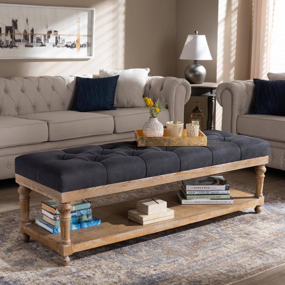 Linda Linen Upholstered Storage Bench with Shelf - Baxton Studio: Bedroom Accent Furniture