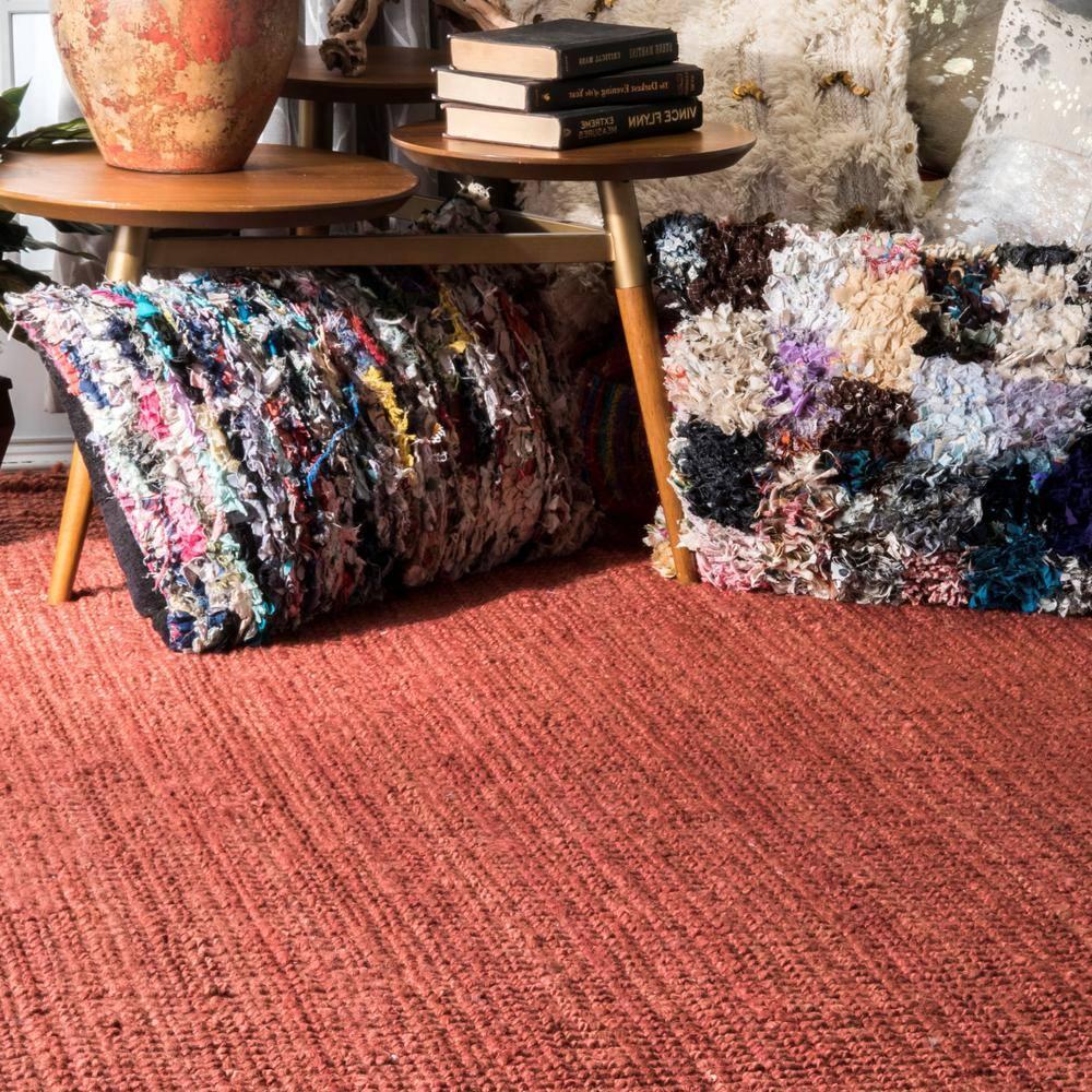 Nuloom 6x9 Daniela Jute Tassel Hand Woven Indoor Area Rug, Brick, Solid Chunky Farmhouse Design, Natural Fiber BedroomLiving Room
