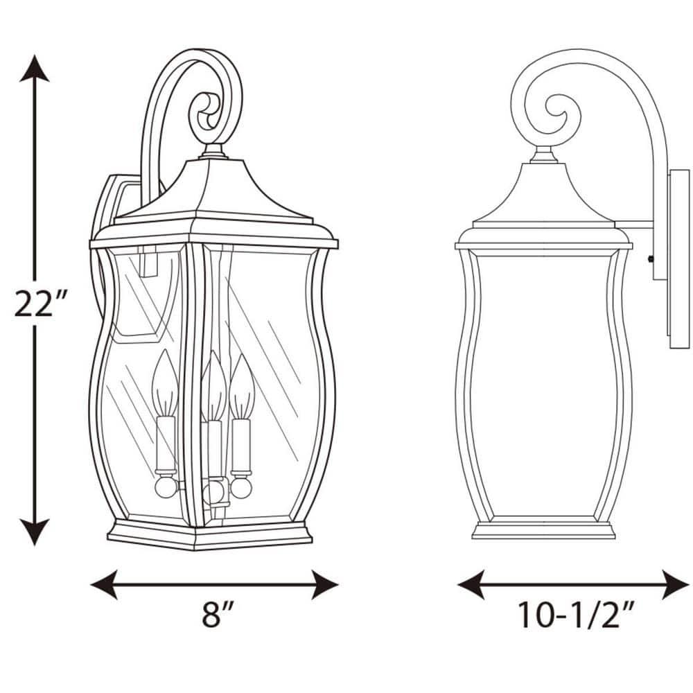 Progress Lighting Township 3-Light Outdoor Wall Lantern, Oil Rubbed Bronze, Clear Beveled Glass