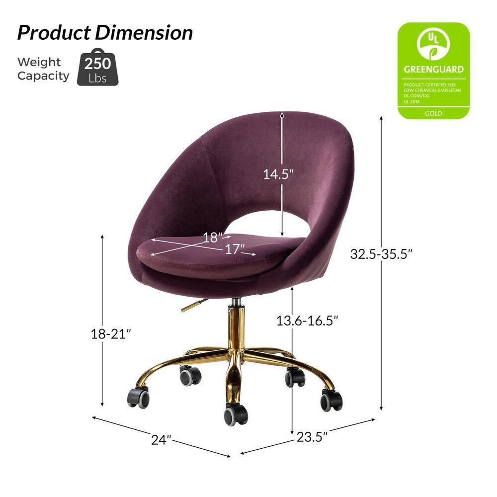 Savas Purple Velvet Swivel Task Chair with Wooden Accents