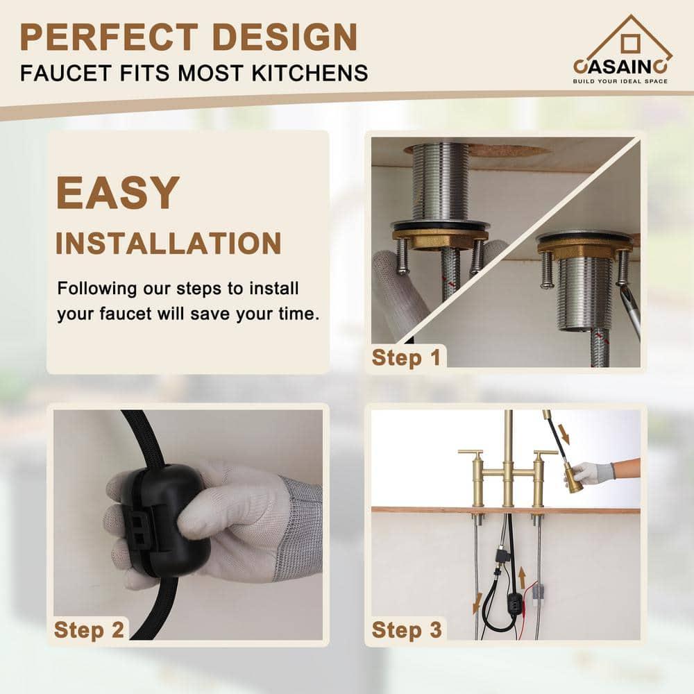 CASAINC Bridge Pull Down Touchless Sensor Kitchen Faucet with 2 Handles