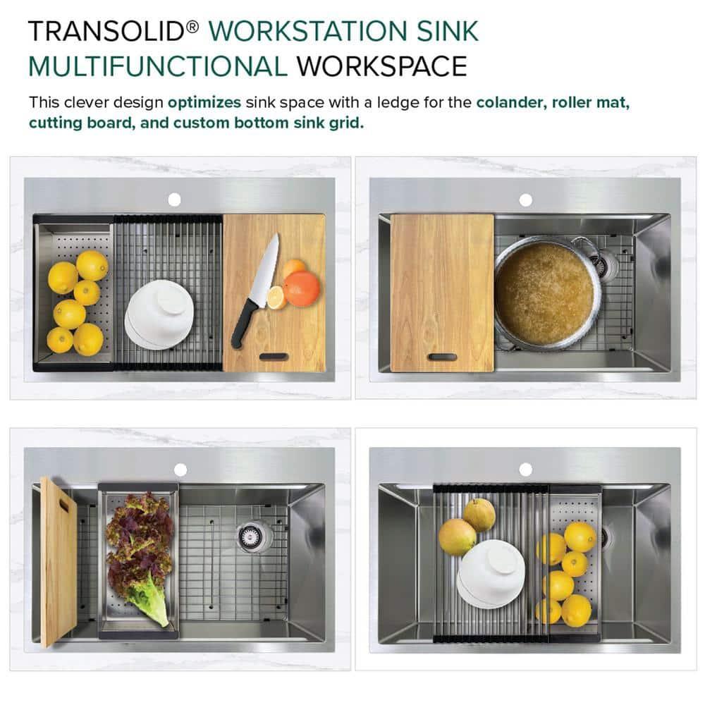 Transolid 32-in X 22-in 18-Gauge Drop-in Stainless Steel Kitchen Workstation Sink