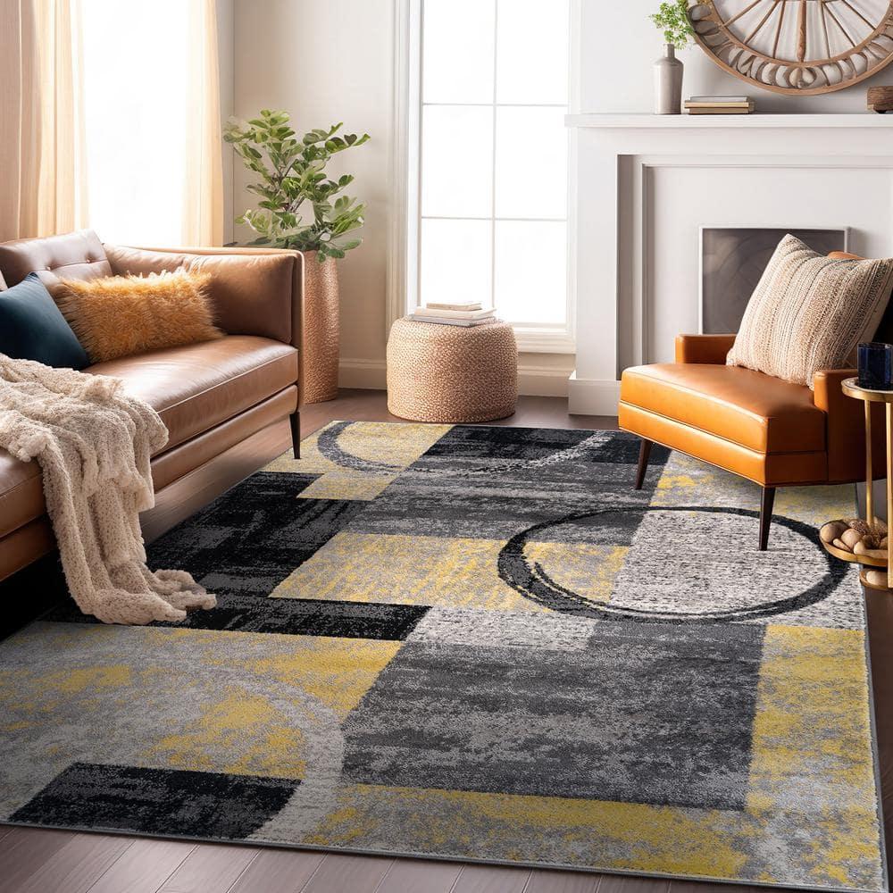 World Rug Gallery Abstract Circle Yellow 7'10"x10'2" Area Rug