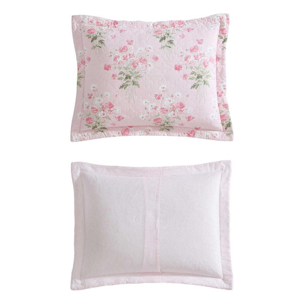 Laura Ashley Veronicas Bouquet Cotton Reversible Pink Quilt Set