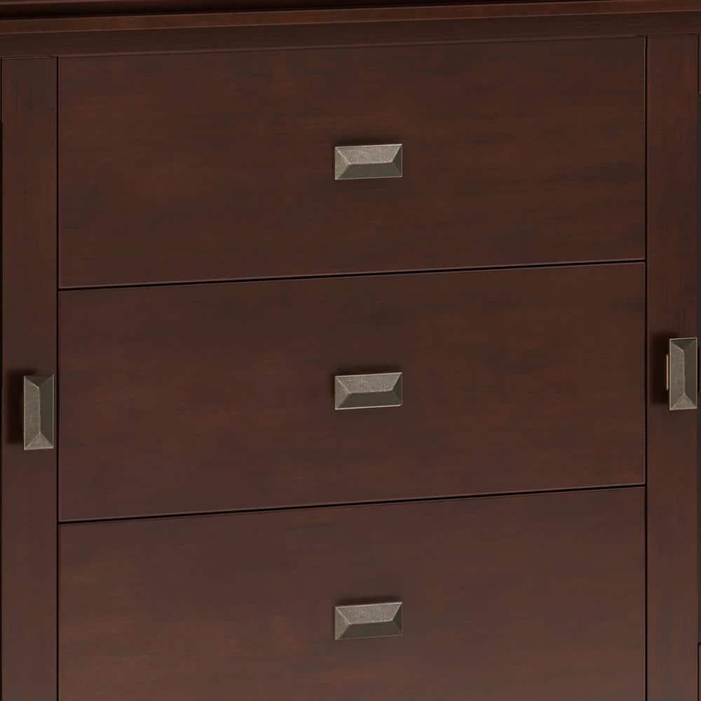 Simpli Home Artisan 60"W Solid Wood Sideboard Buffet with and Tempered Glass Doors and 3 Drawers