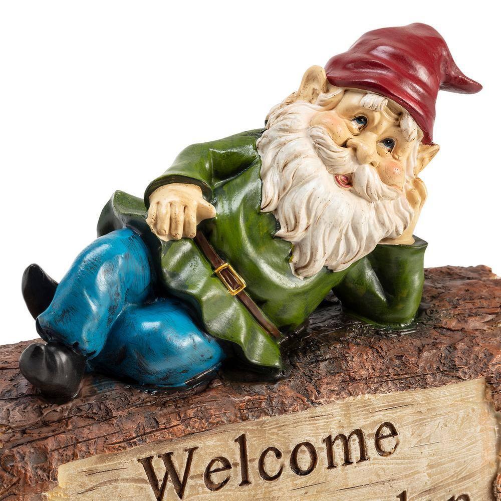 Alpine Corporation Gnome and Welcome Sign Statue
