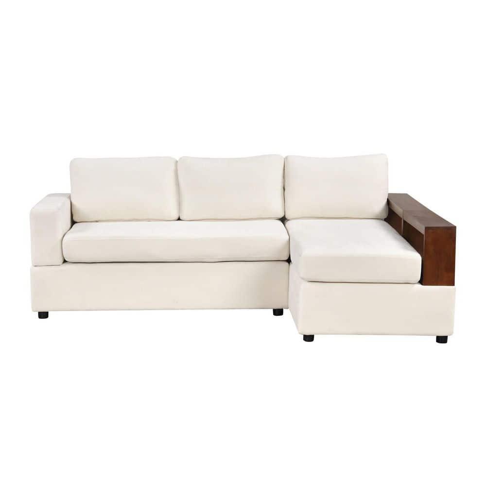 GDF Studio American Design Chenille Upholstered Sectional Sofa, Chaise Lounge with Reversible Armrest and Storage Rack, Beige