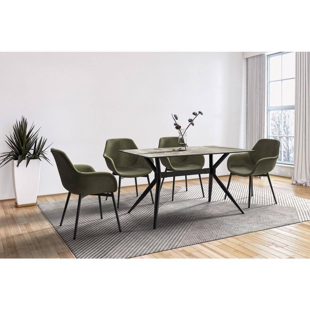 Hokku Designs Senath Modern Dining Table with Sintered Stone Top and Stainless Steel Base