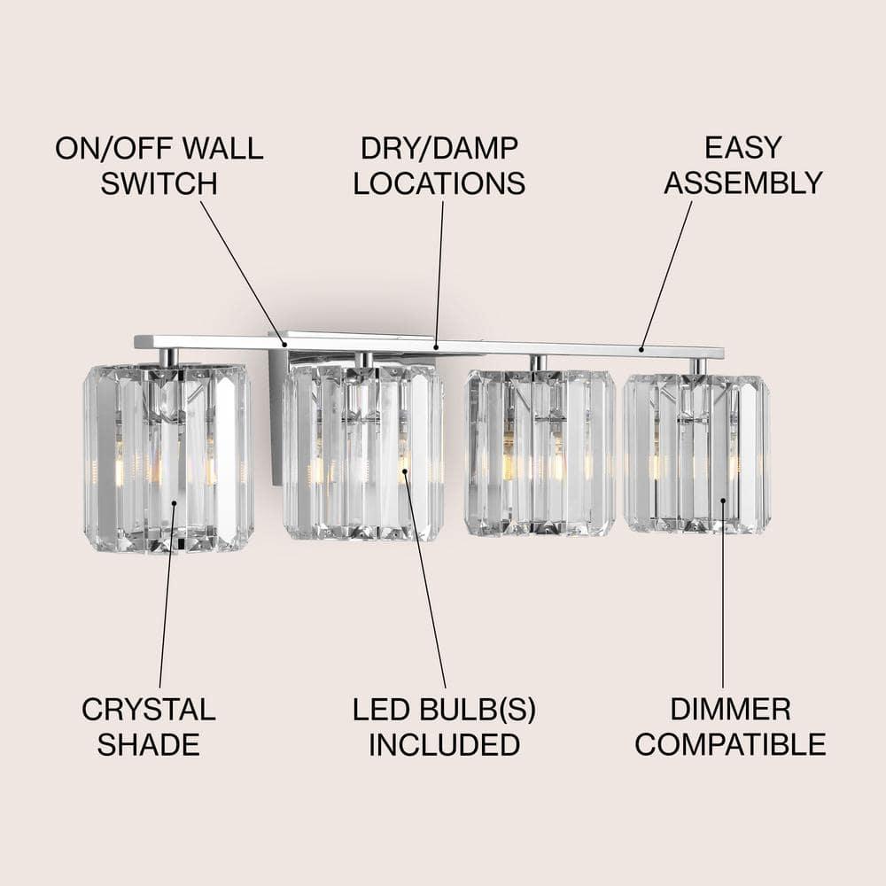 Coco Prism Vintage 29.75" 4-Light Metal/Glass Classic Glam LED Vanity Light, Chrome