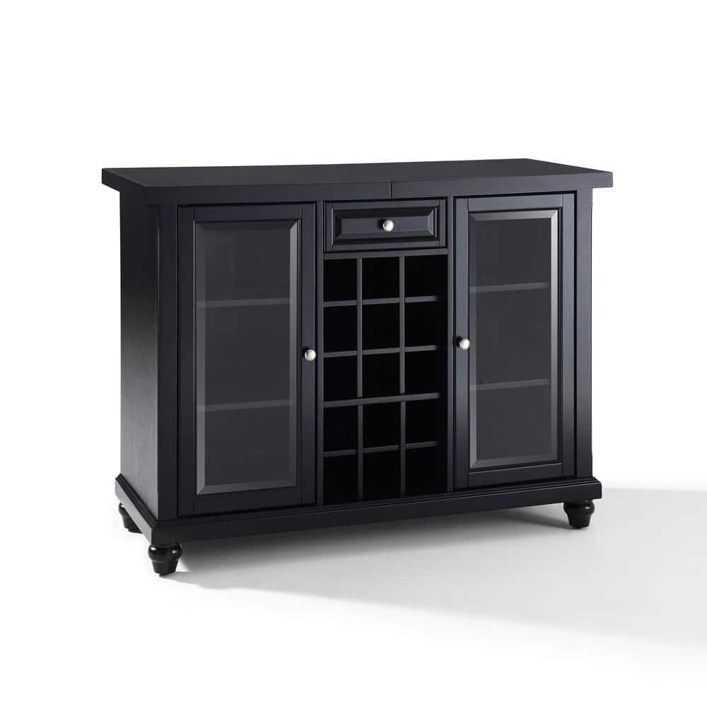 Bowery Hill Contemporary Wood Sliding Top Bar Cabinet in Black