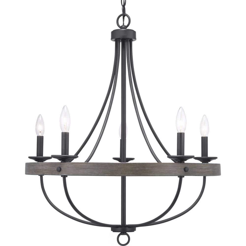 Progress Lighting Gulliver 5-Light Chandelier, Graphite Finish, Wood Grained Texture Shade